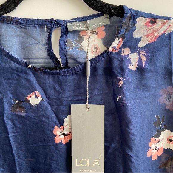 Lola Blue Silk Floral Ruffle Sleeve Tiered Blouse - Picture 6 of 8